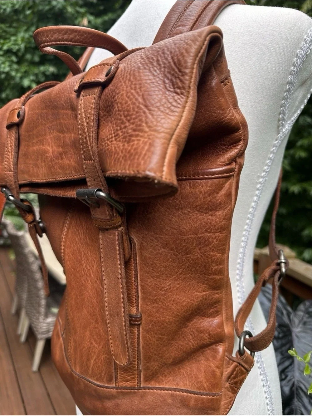 Vilenca Holland Genuine Leather Backpack Cognac Brown Large Rucksack Distressed